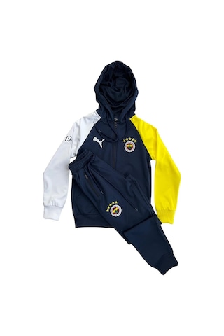 Kısmet Sepeti Lacivert Kapüşonlu Rüzgar Geçirmez Sarı Lacivert Nakış İşlemeli Çocuk Eşofman Takımı Sarı - Lacivert - Beyaz