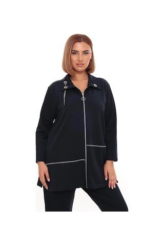 Lady Majestic Büyük Beden Hırka Sweatshirt & Pantolon İkili Takım Kadın Lacivert