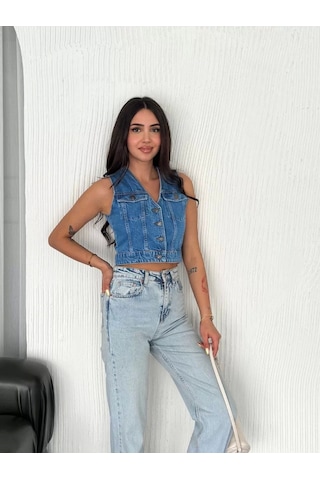 Mzpkartan Kot Jeans Kadın Yelek - Mavi Mavi