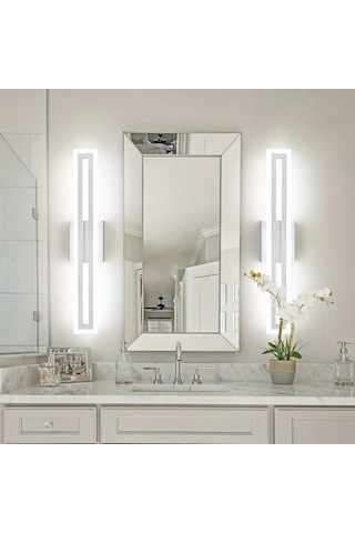 Fastbuy Beyaz 24'' Led Ayna, Fırçalanmış Nikel Montaj, 6000k Duvar Montaj Banyo Lavabo Işıklı Beyaz