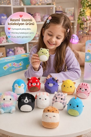 Squishmallows Orijinal Micromallows 12'li Paket Mini Peluş Seti 6.5 Cm Koleksiyon Oyuncak Çok Renkli
