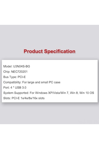 Gajeena Pcı-e'den Usb3.0'a 4 Portlu Genişletme Kartı, 5gbps Hız, 2u Zırh, Kararlı Besleme, Siyah Nec720201 Çip