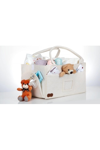 Galanz Keçe Kapaklı Anne Bebek Bakım Çantası Bej + 2 Adet Ağız Mendili Bej