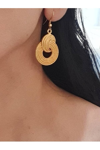 Kadın Altın Renk Kaplama Antik Çelik Sallantılı Hası Örgü Sallantılı Küpe Gold