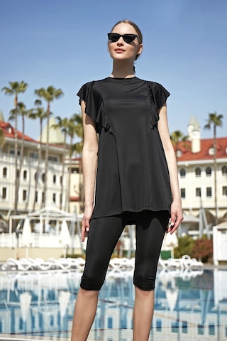 Remsa Fırfır Volan Detaylı Yarı Kapalı Mayo 2150 Hilal Siyah