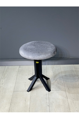 Tabure Gri Puffy Bukle Kumaş Puf Makyaj Masası Sandalyesi Metal