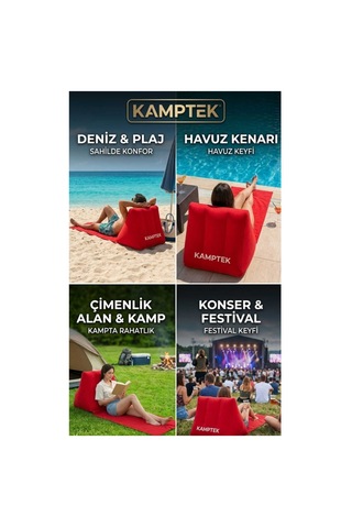 Kamptek Şişme Sırt Destekli Kamp Oturma Matı Yaslanma Yastığı Plaj Matı Pembe
