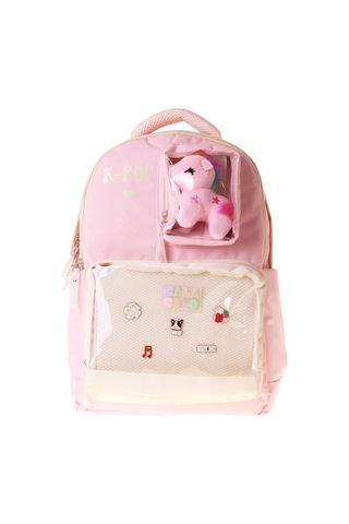 Calacilo Dört Bölmeli Peluşlu K-pop Pink Pembe Peluş Aksesuarlı Pembe Kız Çocuk İlkokul Sırt Çantası - C4107