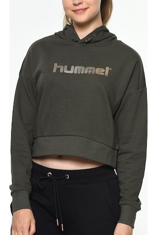 Hummel Rayce Kadın Baskılı Kapüşonlu Sweatshirt Haki