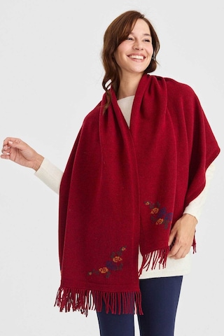 Desen Triko Kadın Triko Kenarı Çiçekli Yün Şal 23224 V.kırmızı Kırmızı