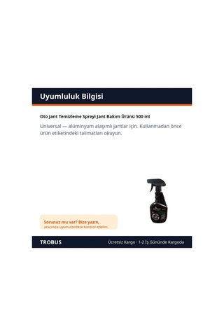 Trobus Oto Jant Temizleme Spreyi Jant Bakım Ürünü 500 Ml