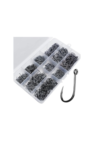 Valkyrie 1000 Adet Kutulu 1. Kalite Paslanmaz Karbon Çelik Halkalı Olta Seti 3-12 Numara - Balık Kancası