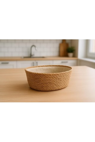 El Yapımı Hasır Ekmek Sepeti, Yıkanabilir Bez Astarlı Çok Amaçlı Oval Sunum Ve Dekoratif Saklama Sepeti, Ekmeklik 22x16x8 Cm Açık Gri