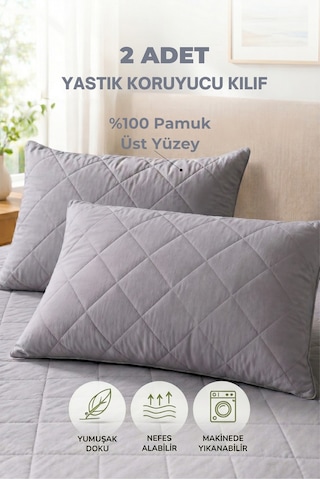Formeya Pamukkale Alez Gri %100 Pamuk Kapitone Yastık Koruyucu Alez 2 Adet 50X70