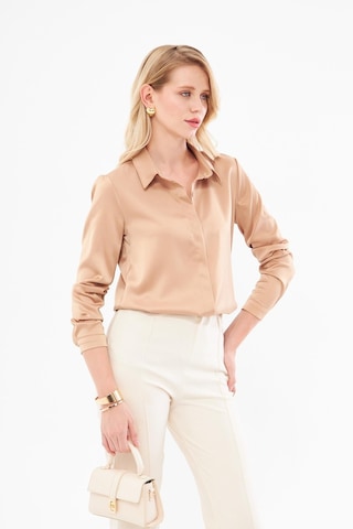 Klasik Saten Gömlek Vizon Vizon