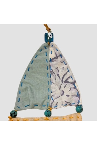 Uretti - Gamze 4416 - El Yapımı Gemi Modelli Nazar Boncuklu Lavanta Tanecikli Kese 14cm - Mavi
