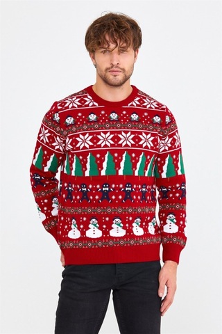 Cool Tarz Unisex Christmas Kırmızı Noel Triko Kazak Mat Kırmızı Mat Kırmızı