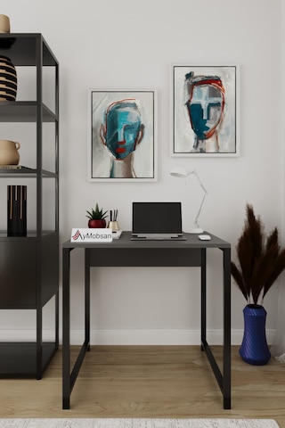 Selin Metal Ayaklı Çalışma Masası Antrasit Suntalam, Siyah Ayak, Modern Ofis & Ev Masası Antrasit