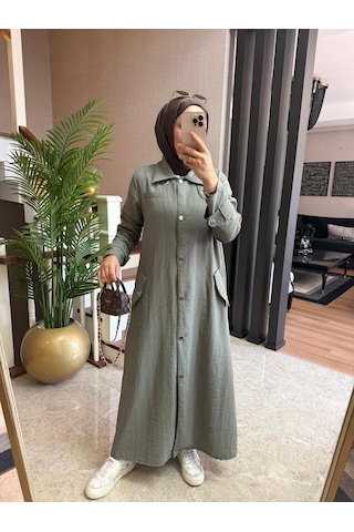 Esra Butik78 Haki Renk Büyük Beden Uyumlu Yazlık Paraşüt Kumaş Tesettür Elbise