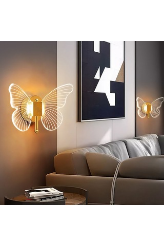 Symbee Altın Kelebek 3 Renkli Işıklı Odalar İçin Konforlu Dekoratif Duvar Lambası - 1-a Modeli Altın