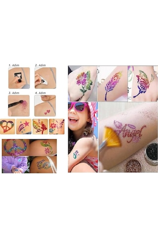 Simli Dövme Glitter Tattoo Kit 10 Tüp Sim 100 Şablon Hediyeli