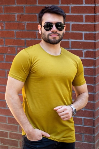 Erkek Koyu Sarı Basic Rahat İnce Petek Kumaş Spor Tshirt 22etshport 001