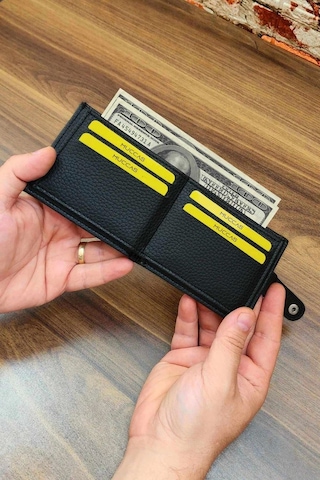 Erkek Cüzdan Çıtçıtlı Kapak 10 Kart Cepli Modern Tasarım Siyah Renk Siyah