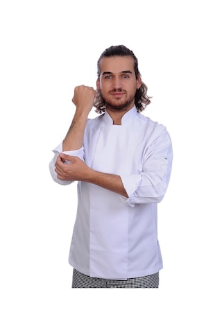 Formteks Unisex Aşçı Ceket Koltuk Altı Fileli Beyaz Kırmızı