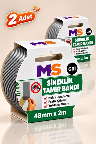 2 Adet Yapışkanlı Gri Sineklik Tamir Bandı 48 Mm X 2 Metre Yaması Tülü Bantı Delik Onarımı Yapıştırma 48 x 48
