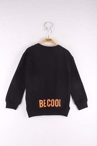 Toontoy Kız Çocuk Relax Fit Bisiklet Yaka Baskılı Sweatshirt - 2 İplik Siyah