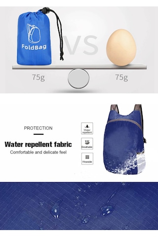 Sportive Katlanabilir Su Geçirmez Spor Sırt Çantası Ultra Hafif Foldable Seyahat & Kamp Çantası 41 Cm Koyu Mavi