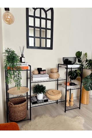 Garden 8 Raflı Dekoratif Amaçlı Metal Ayaklı Saksılık Çiçeklik Siyah