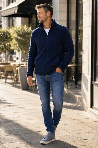 Luxıc Core Erkek Peluş Mont Slim Fit Dik Yaka Fermuarlı Cepli Günlük Spor Ceket Lacivert
