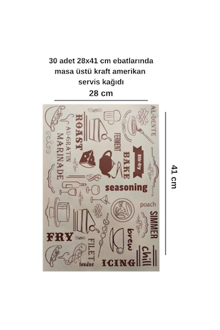 30 Adet 28x41 Cm Ebatlarında Masa Üstü Kraft Amerikan Servis Kağıdı Simmer Desen