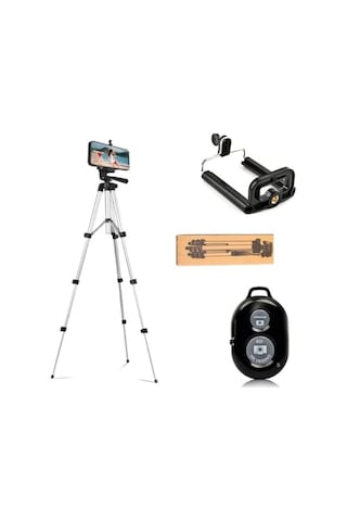 Bluetooth Lu Telefon Tutuculu Tripod 102 Cm Kamera Telefon Tutuculu Uyumlu Gümüş Profesyonel