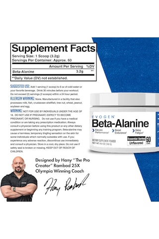 Evogen Beta Alanine Powder Performance Enhancer Boost Endurance, Delay Fatigue 60 Servis