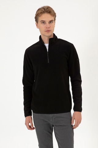 U.S. Polo Assn. Erkek Regular Fit Siyah Polar Yarım Fermuarlı Basic Sweatshirt 50313777-VR046