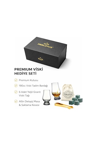 Perlotus Lotus Viski Tadım Seti 190 Ml Aroma Bardağı Ve Granit Viski Taşı Premium Hediye Tadımcı Seti Yeşil