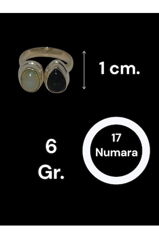 El İşçiliği Siyah Ve Beyaz Opal Taşlı 925 Ayar Gümüş Kadın Yüzük 17 Numara