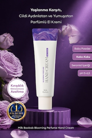 Yaşlanma Karşıtı Yumuşatıcı Parfümlü El Kremi Mılk Baobab Blooming Perfume Hand Cream Baby Powder