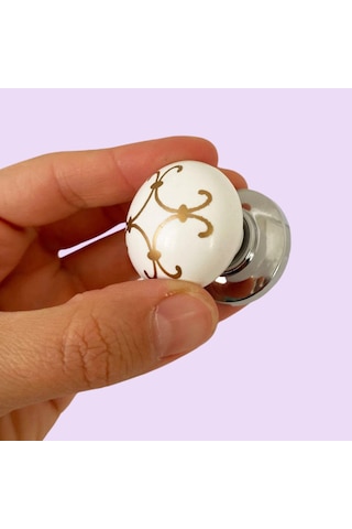 15 Adet Defne Altın Çizgili Beyaz Polimer Düğme Kulp Krom Tablalı Mobilya Mutfak Dolabı Çekmece Kulbu Kulpları