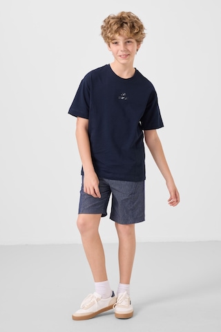 Lacivert-kot Lacivert Pamuklu Oversize Fit Dokuma Hafif Esnek Chino Erkek Çocuk Şort Takım - 11276 Lacivert