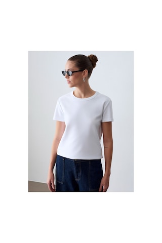 Dilvin 32779 Bisiklet Yaka T-shirt-beyaz-16479