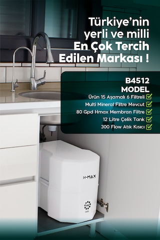 12 L Çelik Tank 15 Aşama Multi Mineral Su Arıtma Cihazı Hmaxb4512