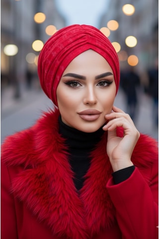 Aişe Tesettür Kırmızı Kışlık Büzgülü Bone Aişe Tesettür Kırmızı Kışlık Büzgülü Bone