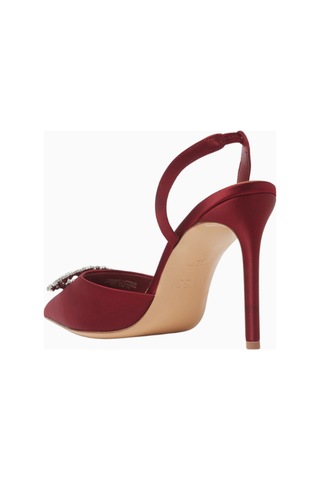 Nass Kyra 100 Kristal Tokalı, Saten Slingback Stiletto Bordo