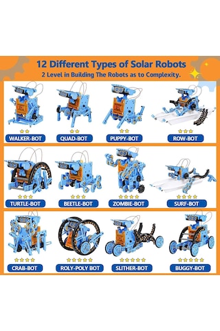 Sillbird Stem Projeleri 12'si 1 Arada Güneş Robotu Oyuncakları, 190 Parça