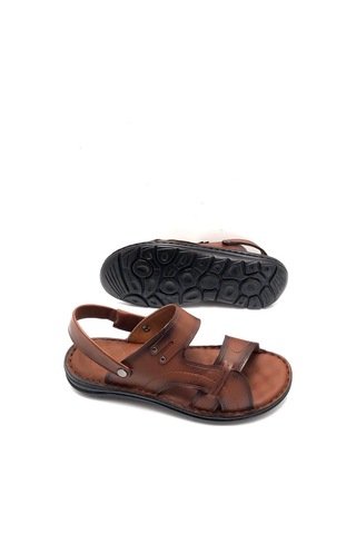 Hakiki Deri Tam Ortopedik Masajlı Erkek Sandalet Taba