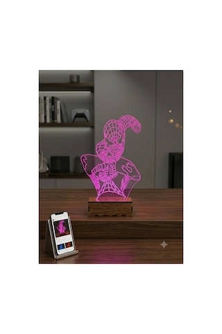 Şeffaf İlizyon Led Gece Lambası Örümcek Adam Görseli 19x20 Cm Çok Renkli