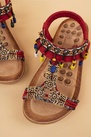 Khayt Princess Anatomik Fashion Taşlı Çocuk Sandalet Kırmızı